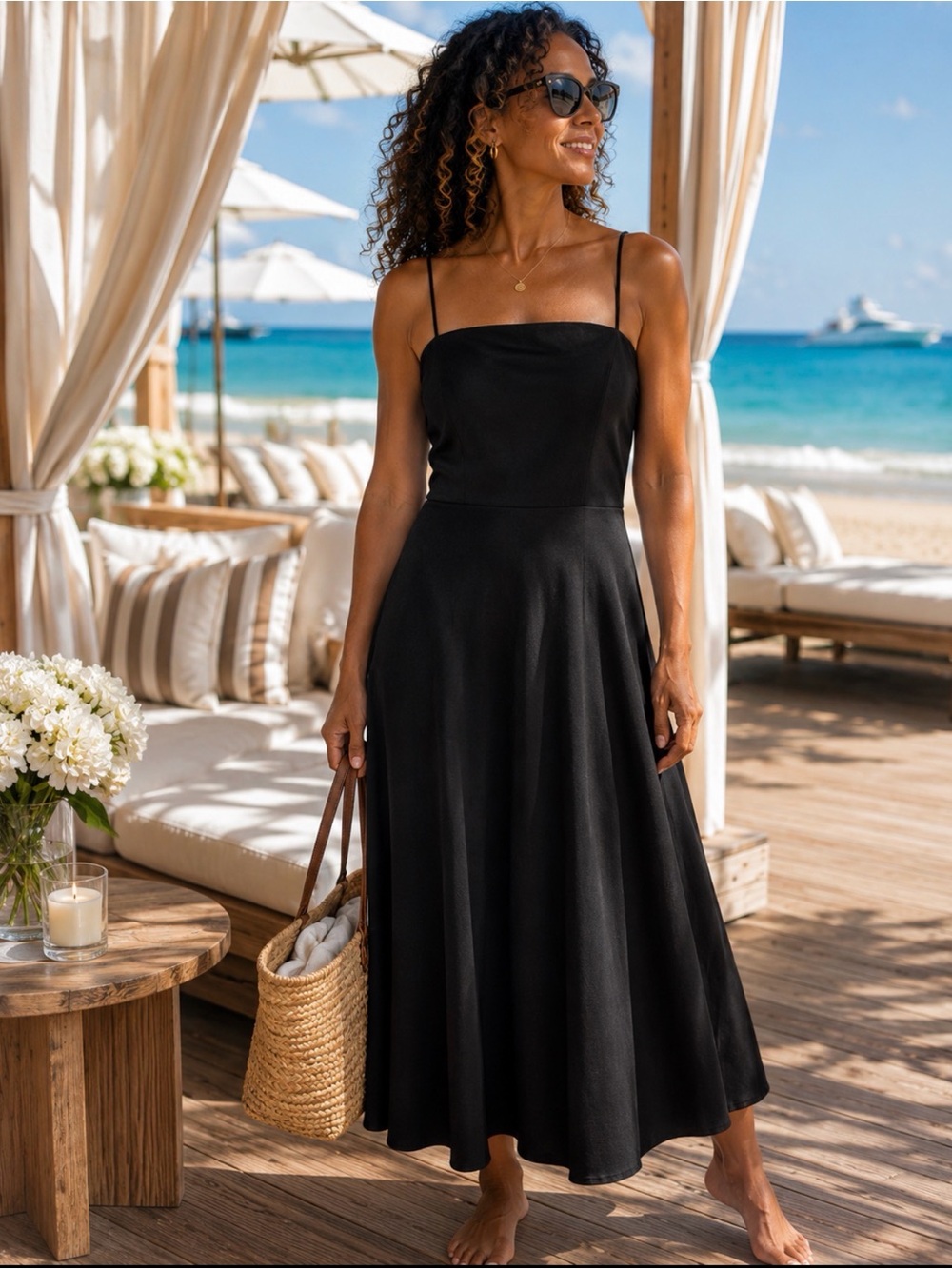 Giorgio Armani Black Spaghetti-Strap Maxi asymmetrical Dress size 2